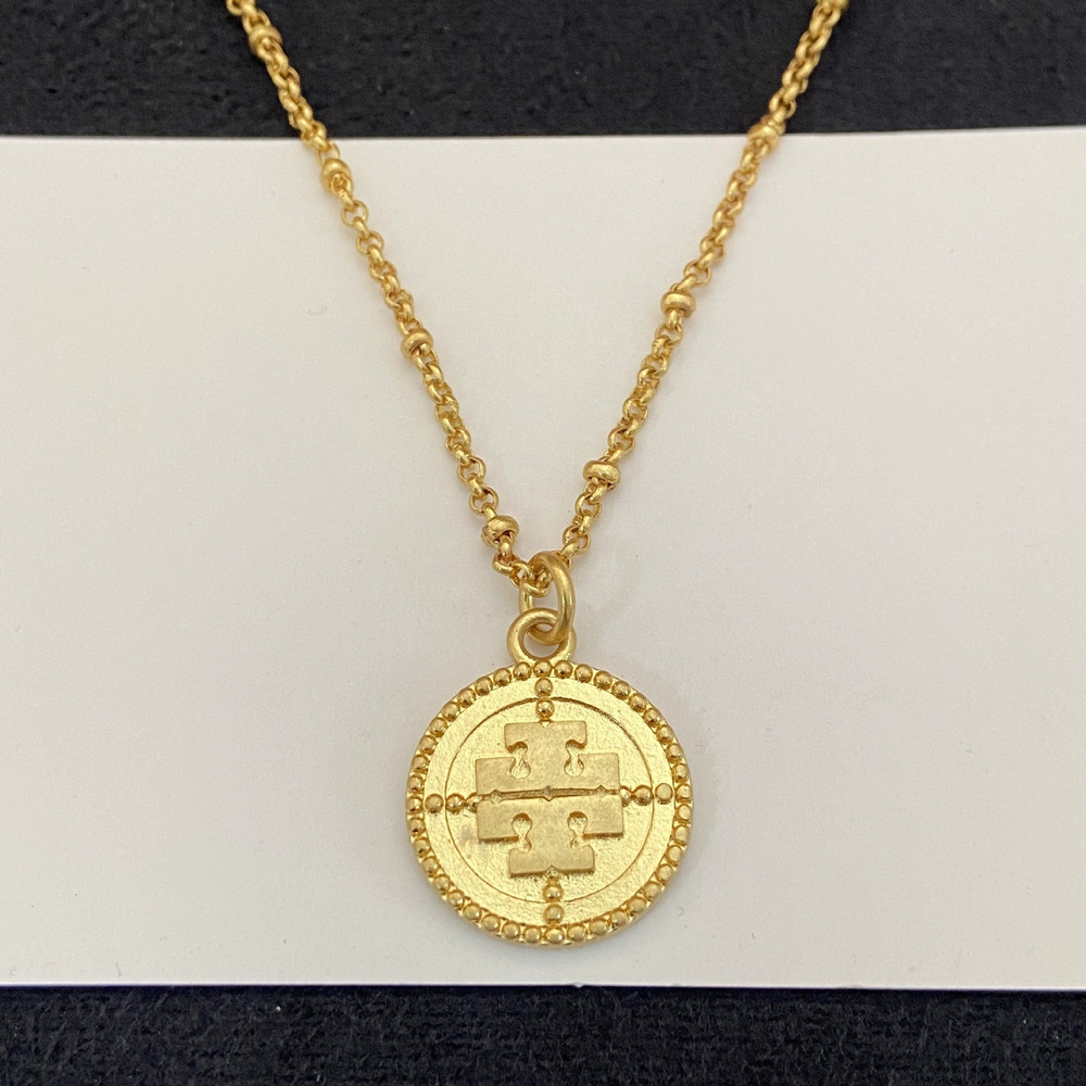 Tory Burch Gold Plated Copper Round Pendant Necklace